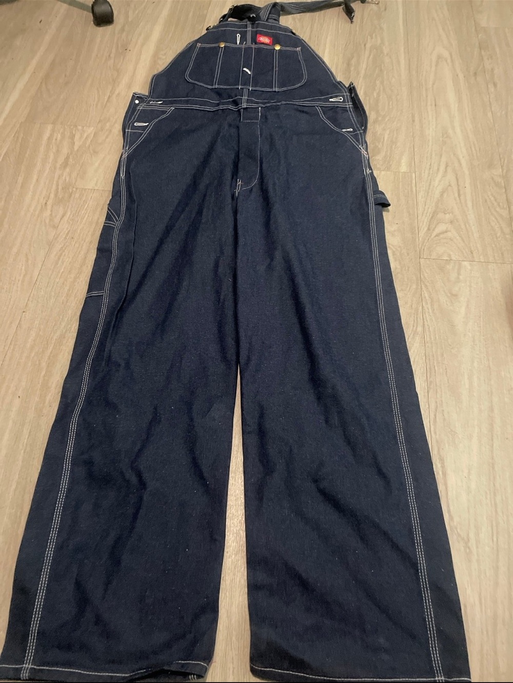 Dickies Navy Blue Bib Overalls with White Stitching